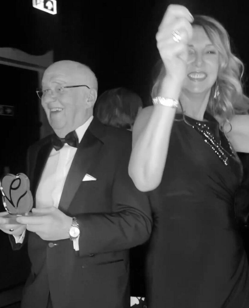 Elaine dancing at the Lancashire Tourism Awards with Oakdean Cottages winner of the self catering category