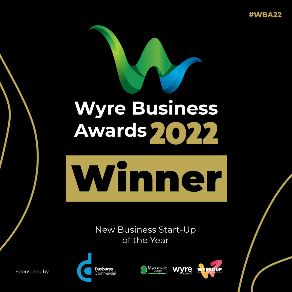 Logo showing winner of Wyre Business Awards 2022 for New Business Start-Up of the Year