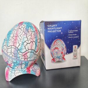Galaxy Nightlight projector in the shape of an egg. Built in speaker. Projects the galaxy and stars onto a wall or ceiling with the option of music or sounds. Promotes calming and relaxation.